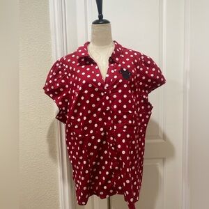 NWT Disney Minnie Mouse Retro Button Down Top - Poplin Polka Dots Red